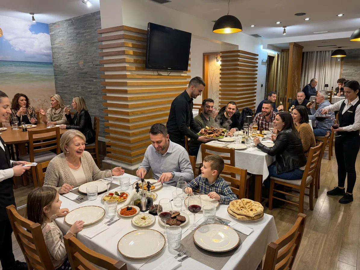 Sala del ristorante Giardinetto Veneto a Tirana, atmosfera elegante veneziana